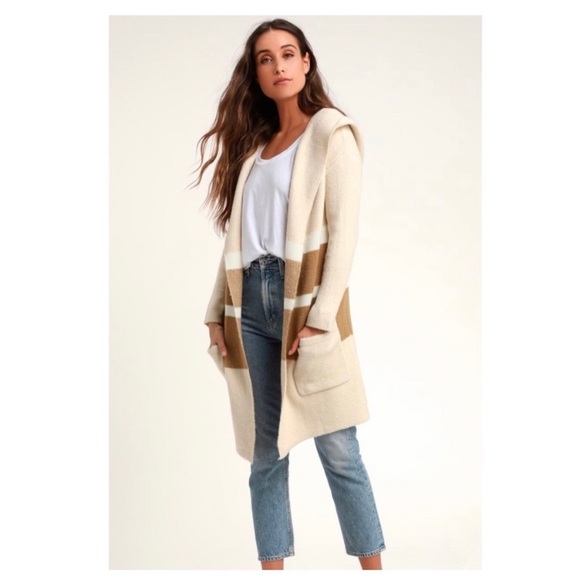 Lulus Sweaters - Lulu’s Carlsbad Tan/Beige Hooded Cardigan  Sz S/M